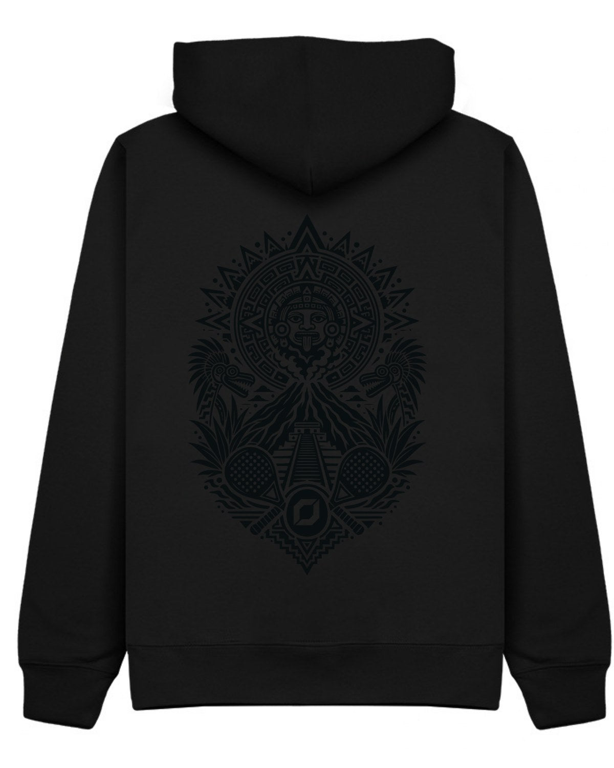 Aztec Hoodie in Black with black print, back