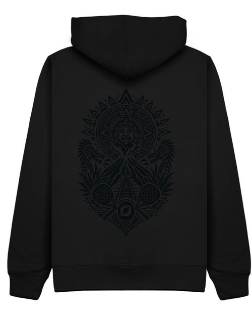 Aztec Hoodie in Black with black print, back