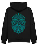 Aztec Hoodie in Black with teal print, back