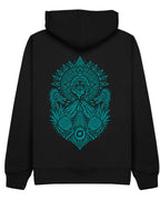 Aztec Hoodie in Black with teal print, back