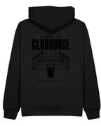 Court to Clubhouse Hoodie in Black with black print, back