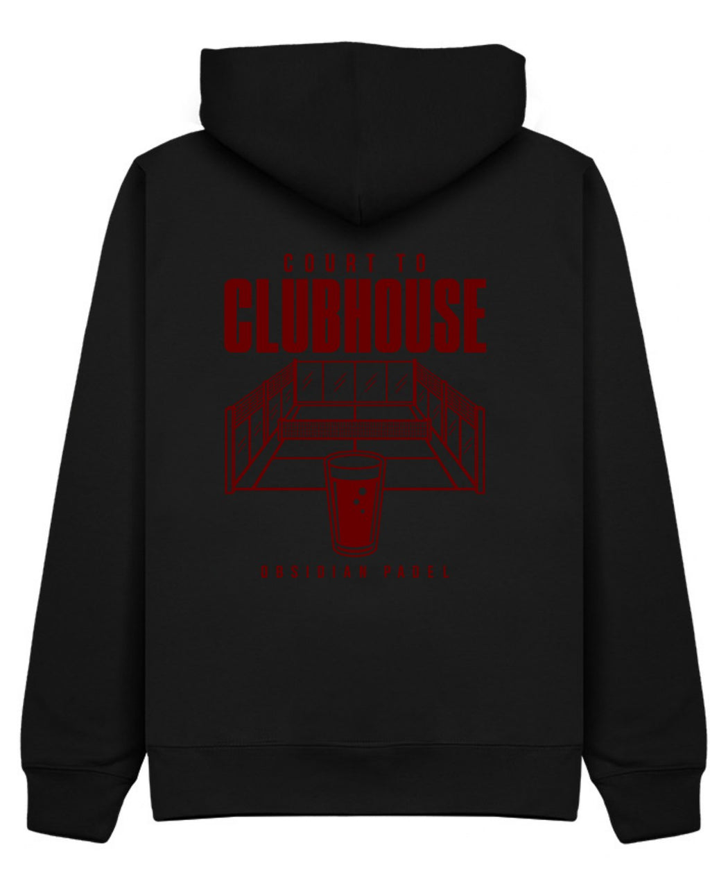 Court to Clubhouse Hoodie in Black with cherry print, back