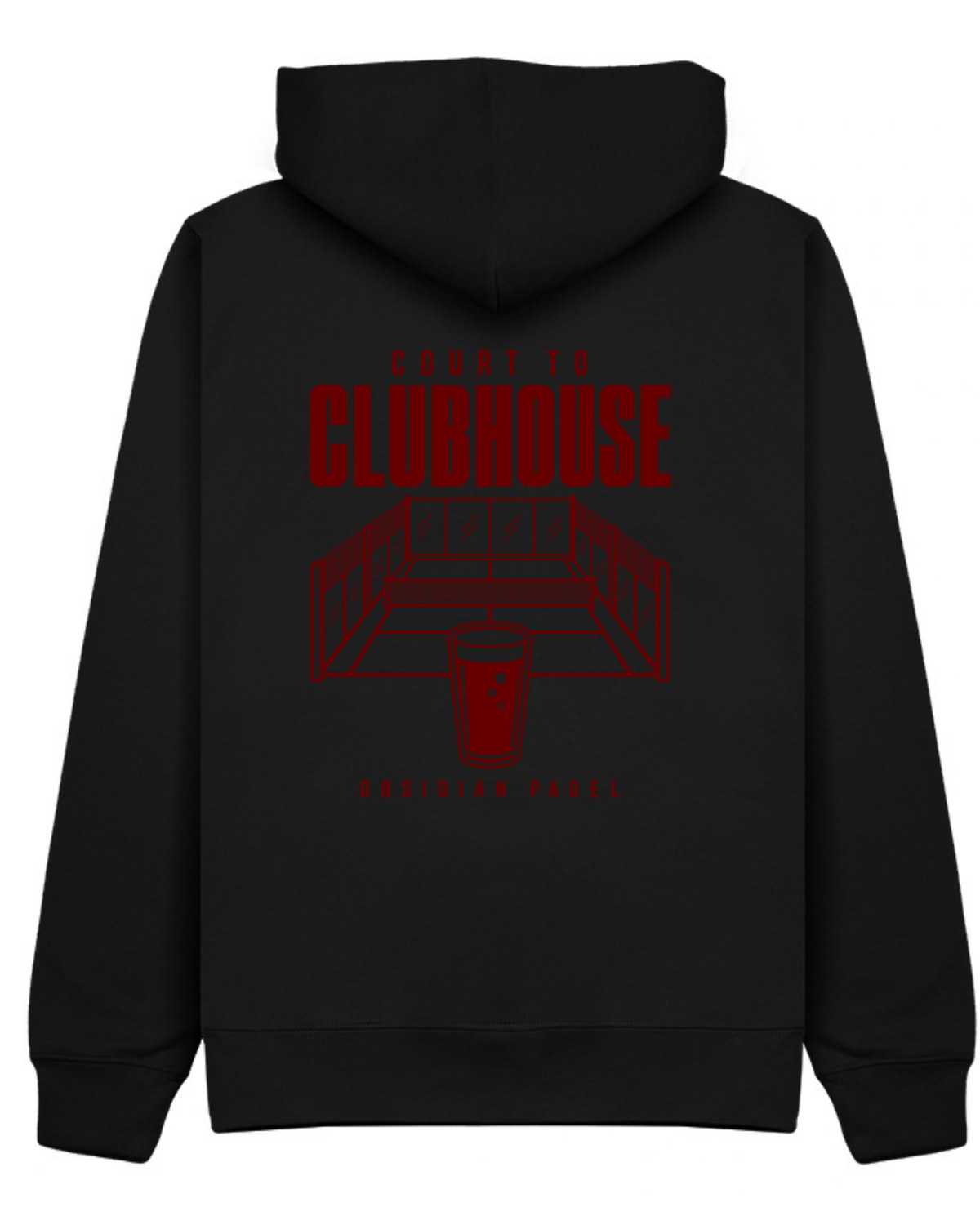 Court to Clubhouse Hoodie in Black with cherry print, back