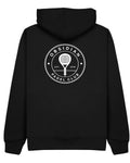 Roundel Hoodie in Black with white print, back