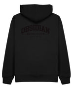 Varsity Hoodie in Black with black print, back