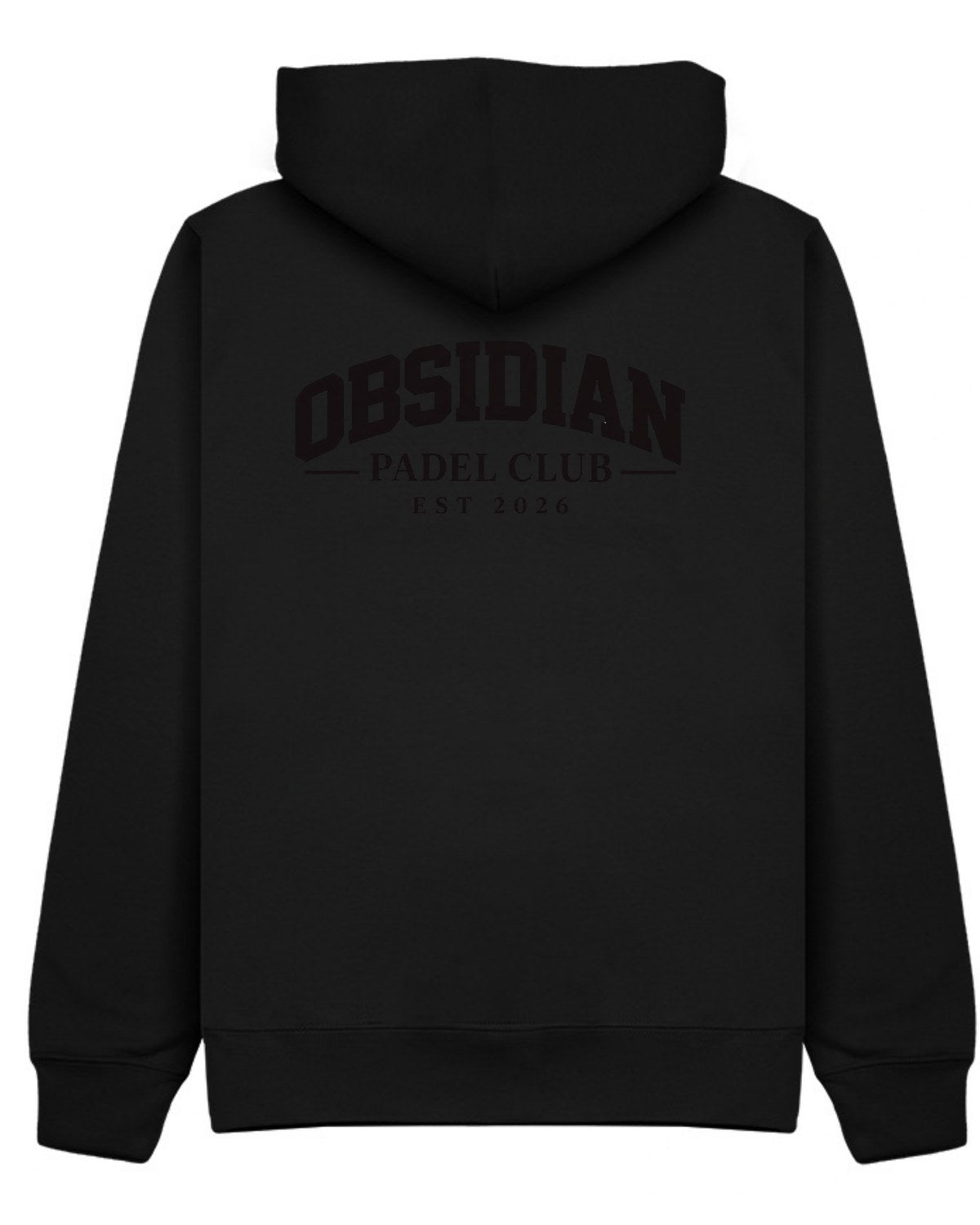 Varsity Hoodie in Black with black print, back