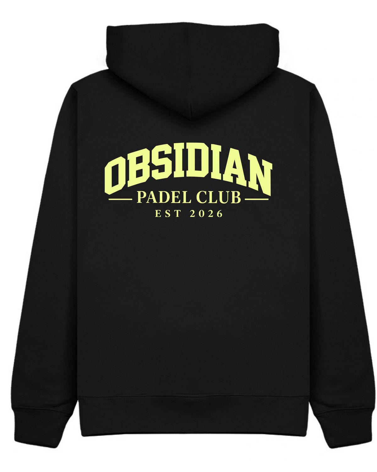 Varsity Hoodie in Black with light yellow print, back