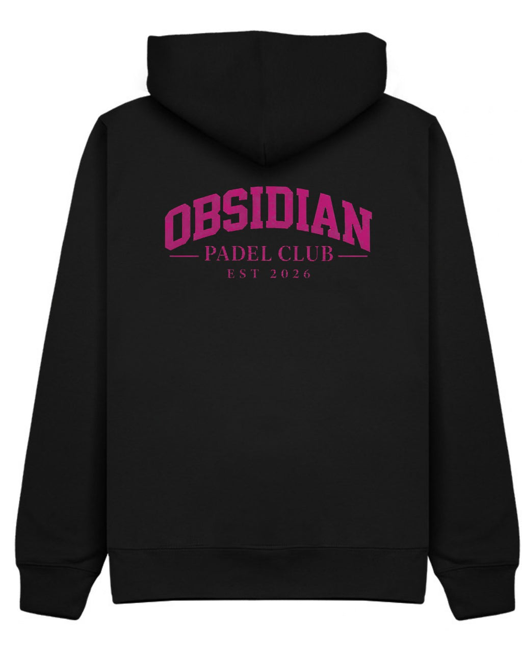 Varsity Hoodie in Black with pink print, back
