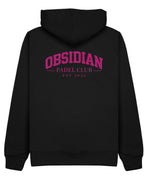 Varsity Hoodie in Black with pink print, back