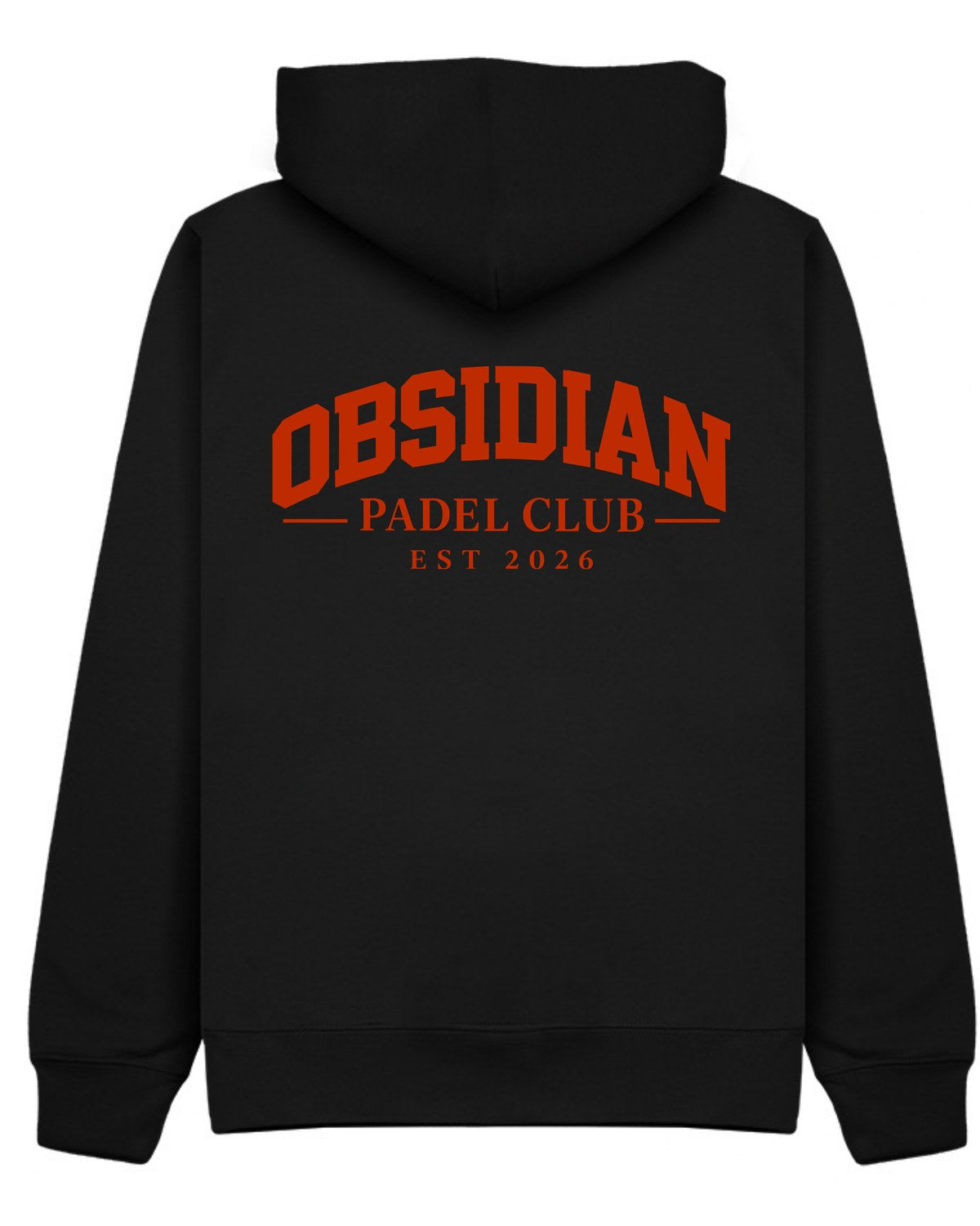 Varsity Hoodie in Black with red print, back