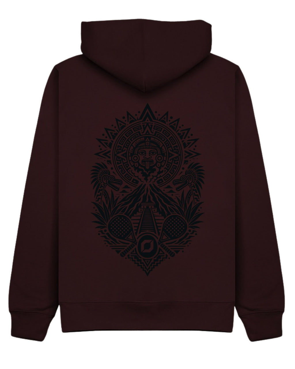 Aztec Hoodie in Cherry with black print, back