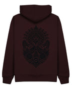 Aztec Hoodie in Cherry with black print, back
