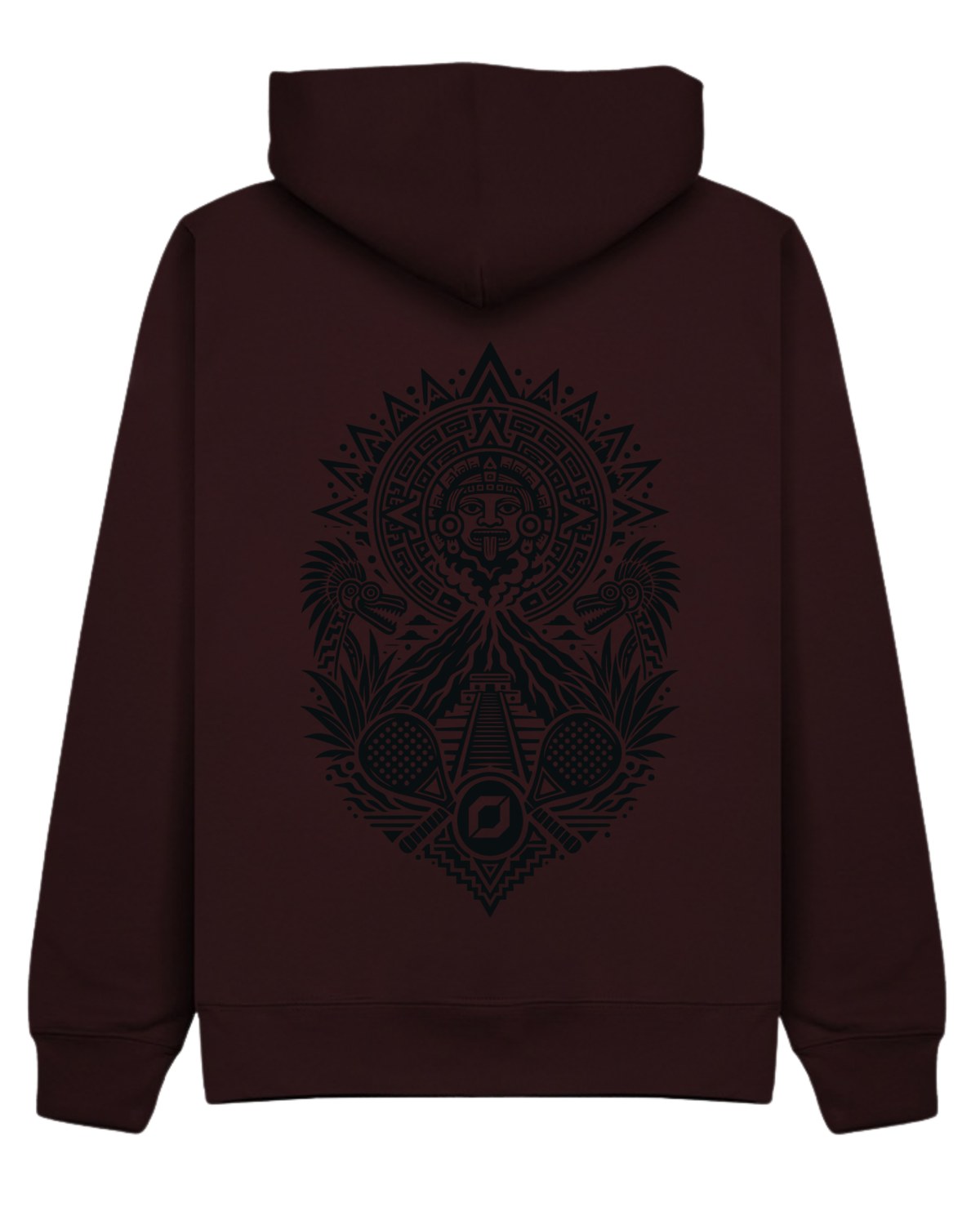 Aztec Hoodie in Cherry with black print, back