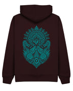 Aztec Hoodie in Cherry with teal print, back