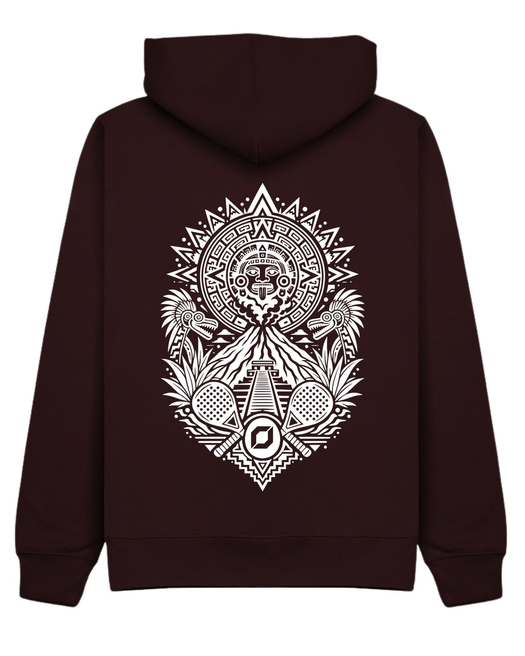 Aztec Hoodie in Cherry with white print, back