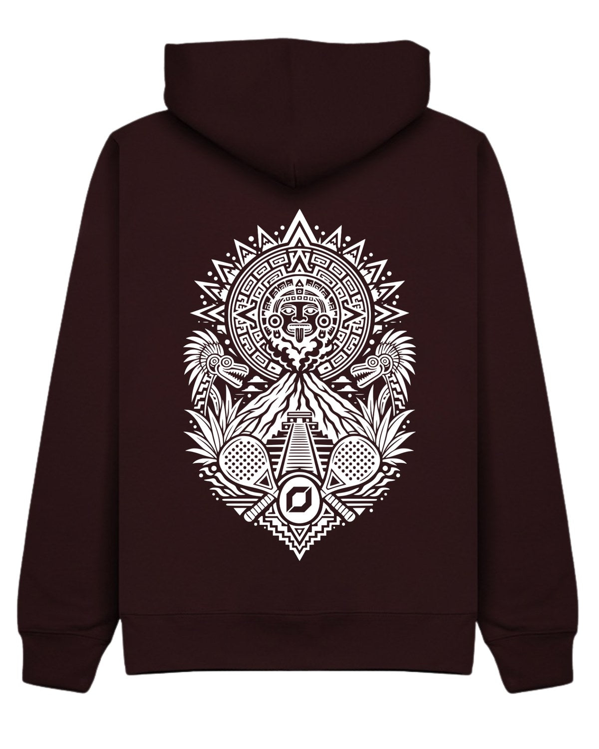 Aztec Hoodie in Cherry with white print, back