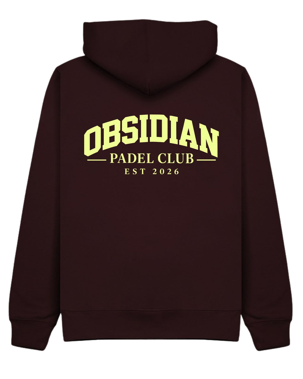 Varsity Hoodie in Cherry with light yellow print, back