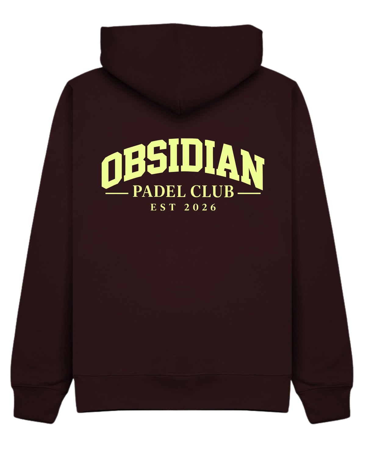 Varsity Hoodie in Cherry with light yellow print, back