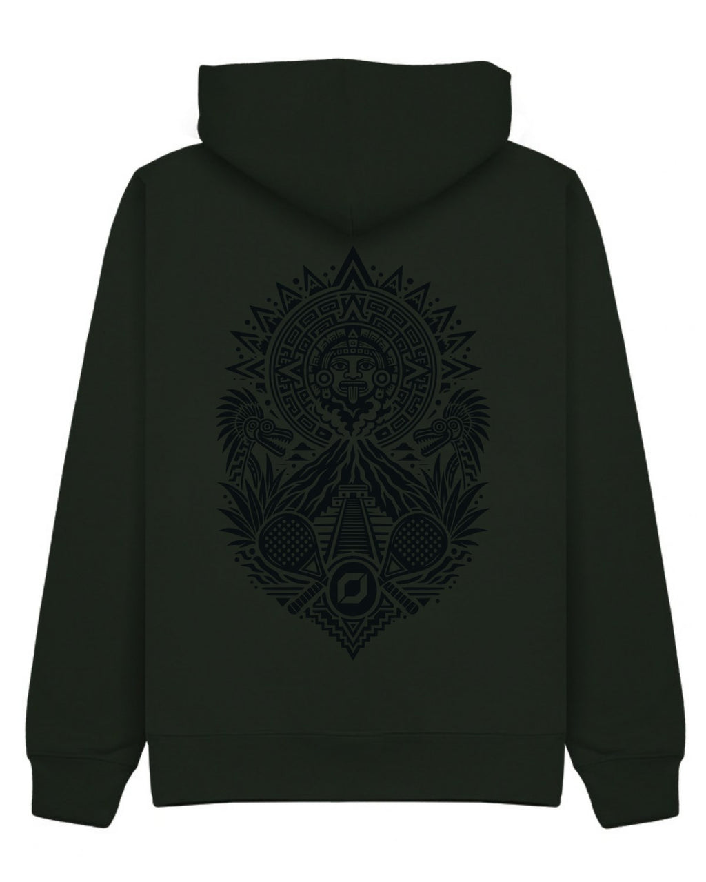 Aztec Hoodie in Green with black print, back