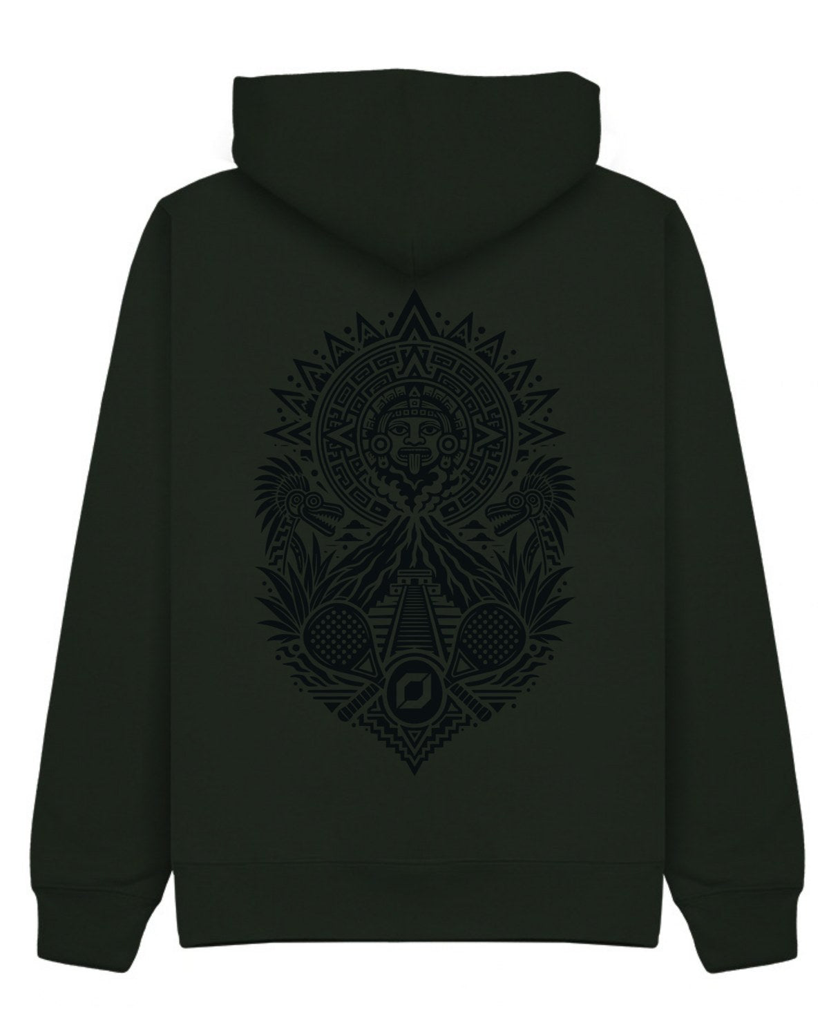 Aztec Hoodie in Green with black print, back
