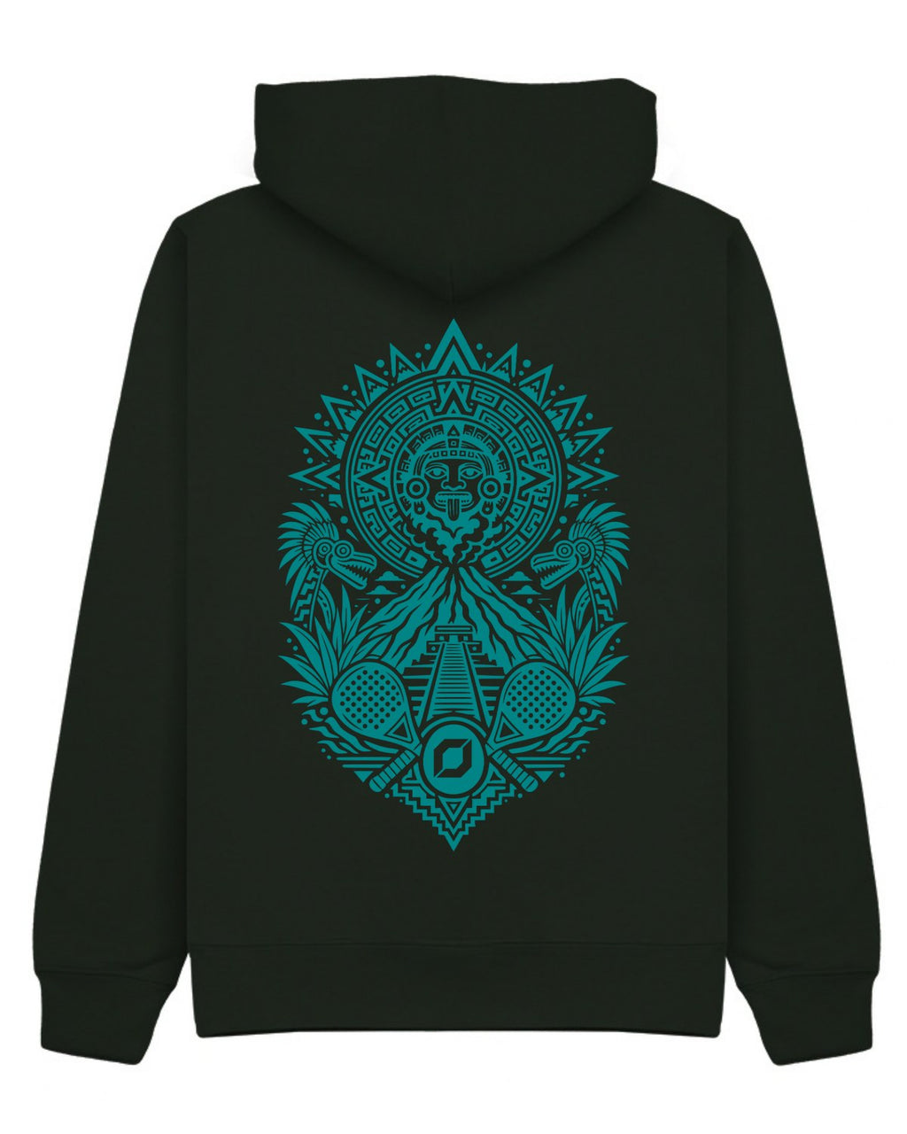 Aztec Hoodie in Green with teal print, back