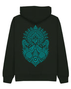 Aztec Hoodie in Green with teal print, back