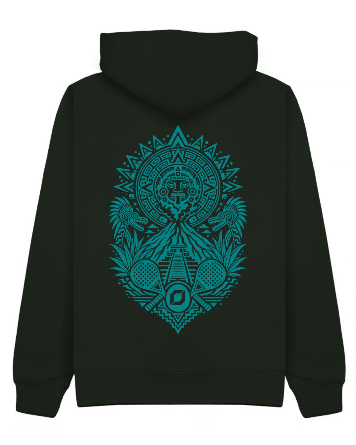 Aztec Hoodie in Green with teal print, back