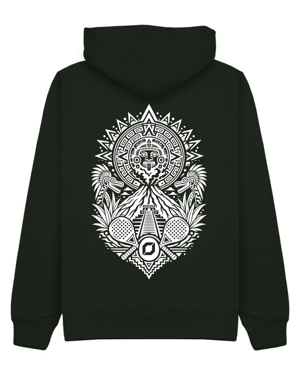 Aztec Hoodie in Green with white print, back