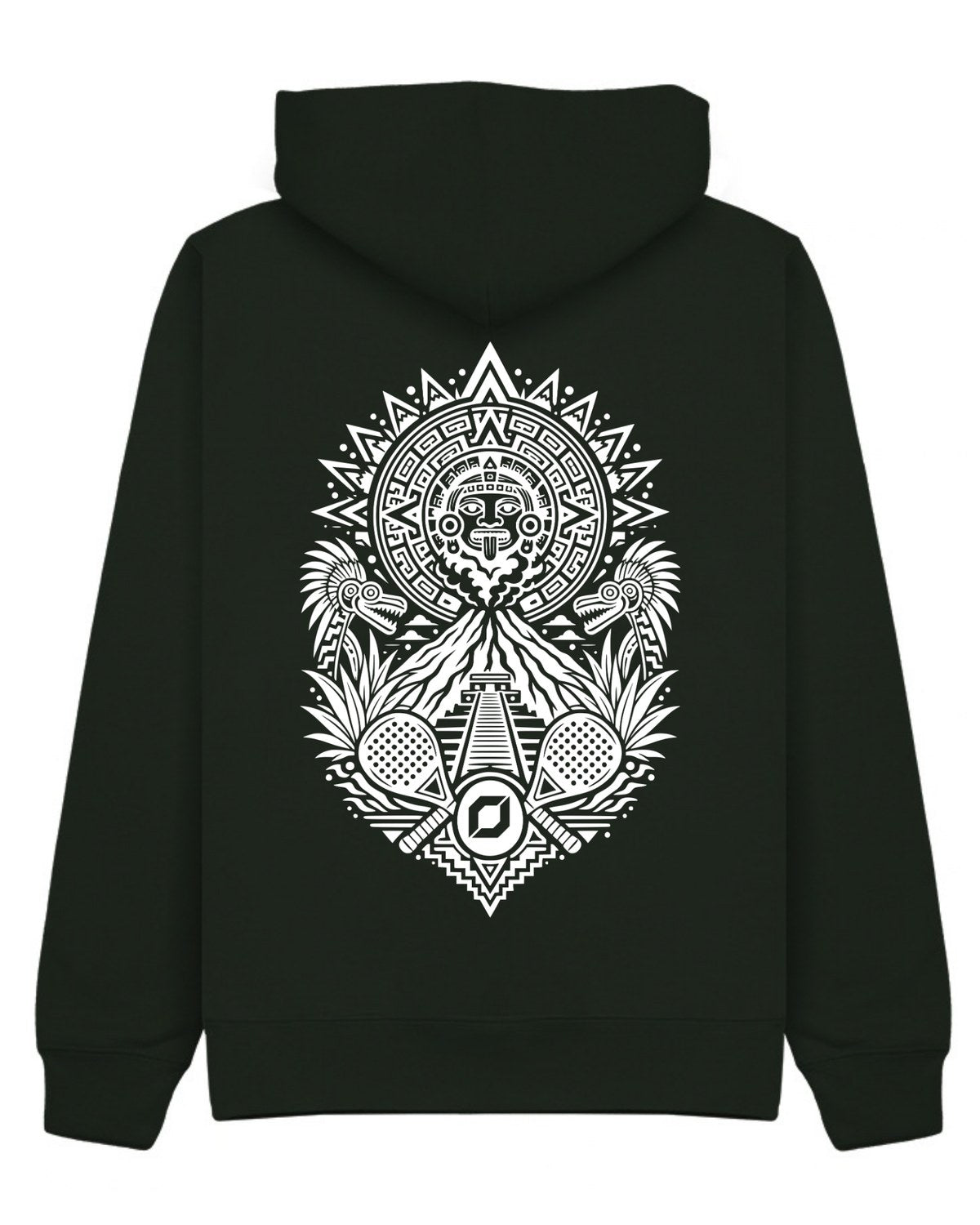 Aztec Hoodie in Green with white print, back