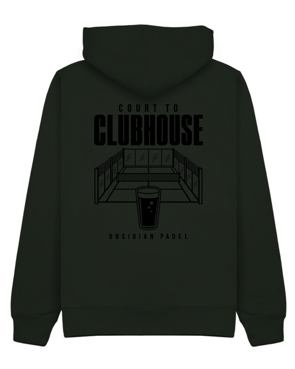 Court to Clubhouse Hoodie in Green with black print, back