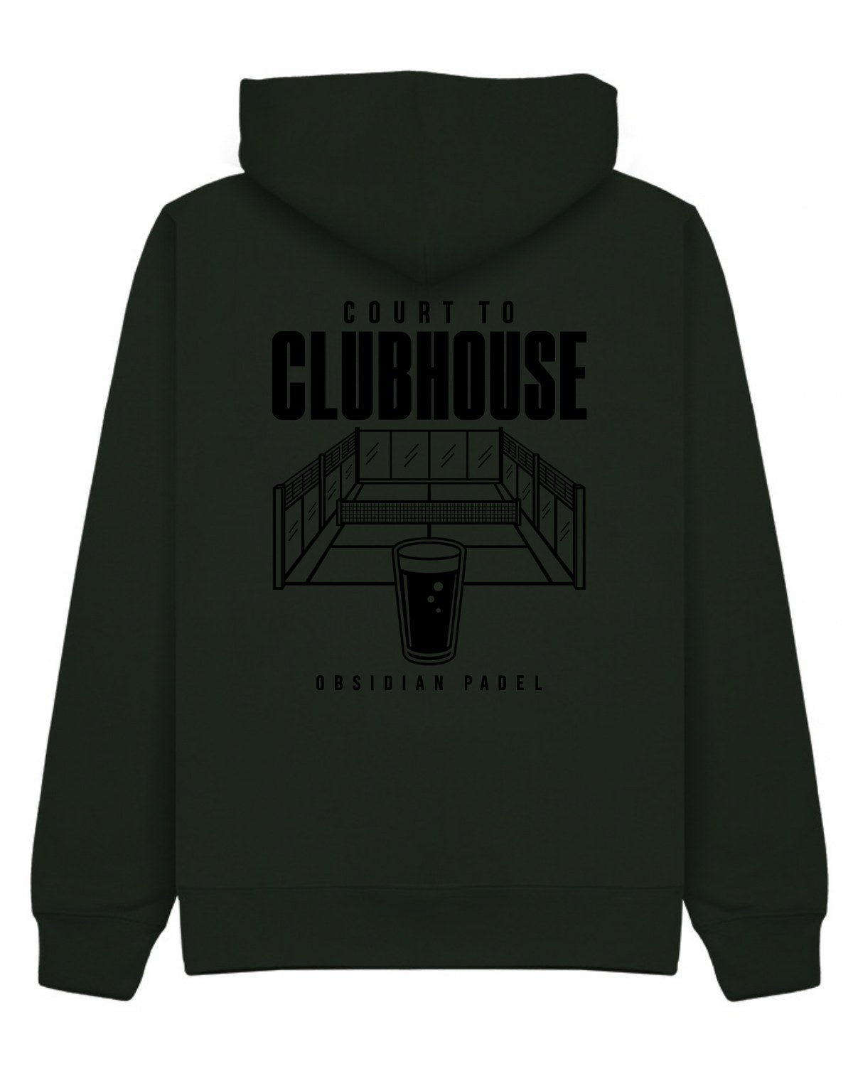 Court to Clubhouse Hoodie in Green with black print, back