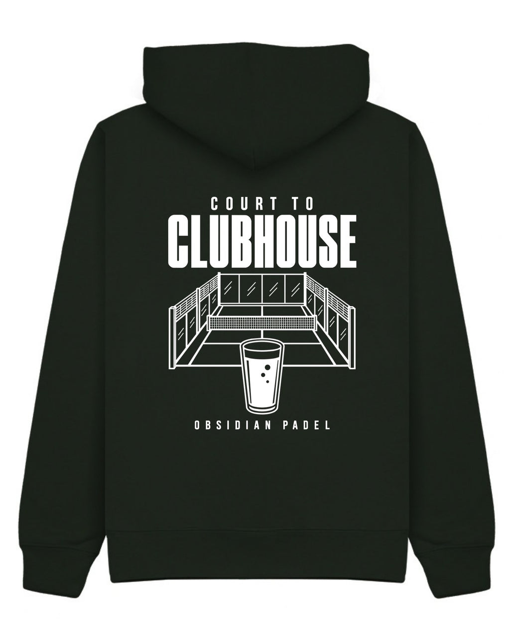 Court to Clubhouse Hoodie in Green with white print, back