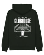 Court to Clubhouse Hoodie in Green with white print, back