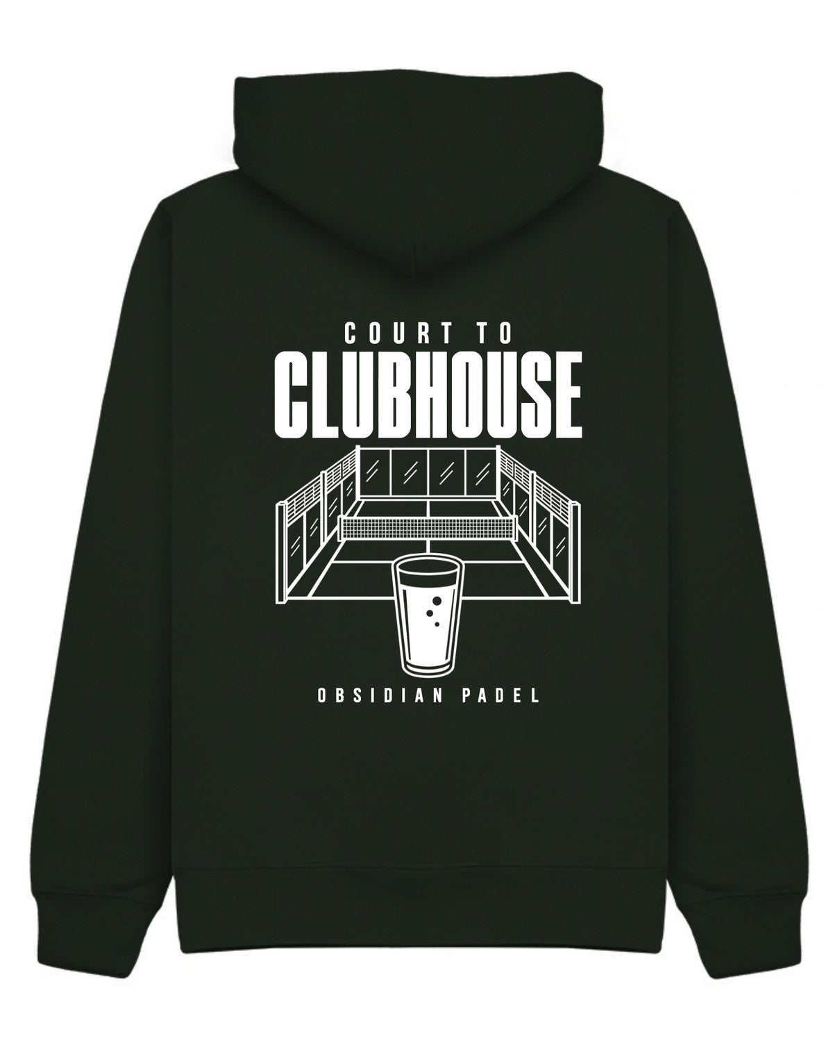 Court to Clubhouse Hoodie in Green with white print, back