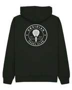 Roundel Hoodie in Green with white print, back