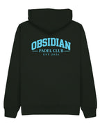 Varsity Hoodie in Green with light blue print, back
