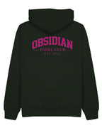 Varsity Hoodie in Green with pink print, back