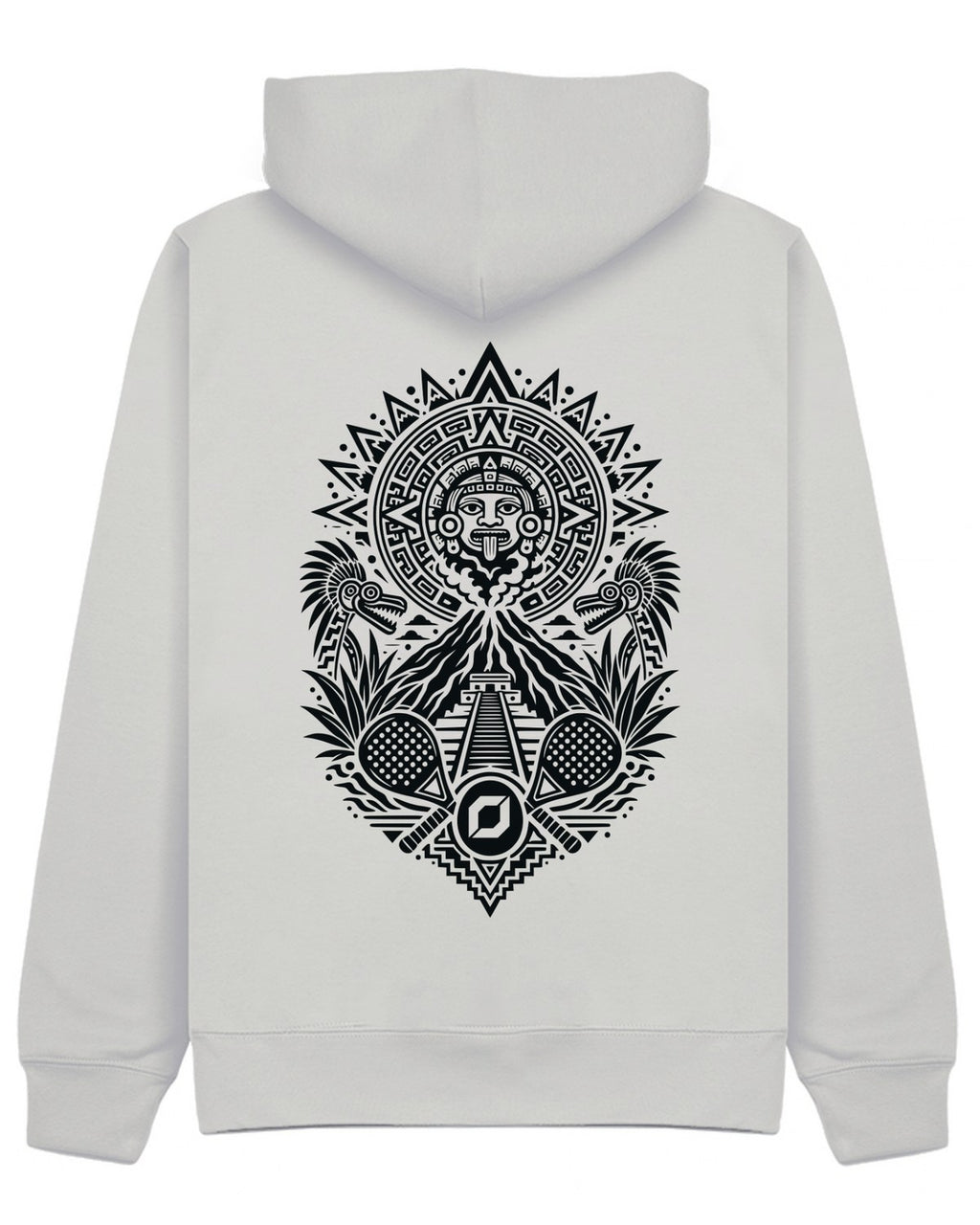 Aztec Hoodie in Grey with black print, back