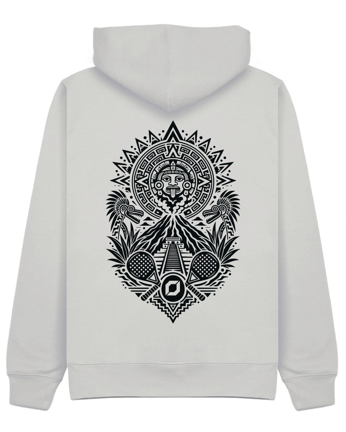 Aztec Hoodie in Grey with black print, back