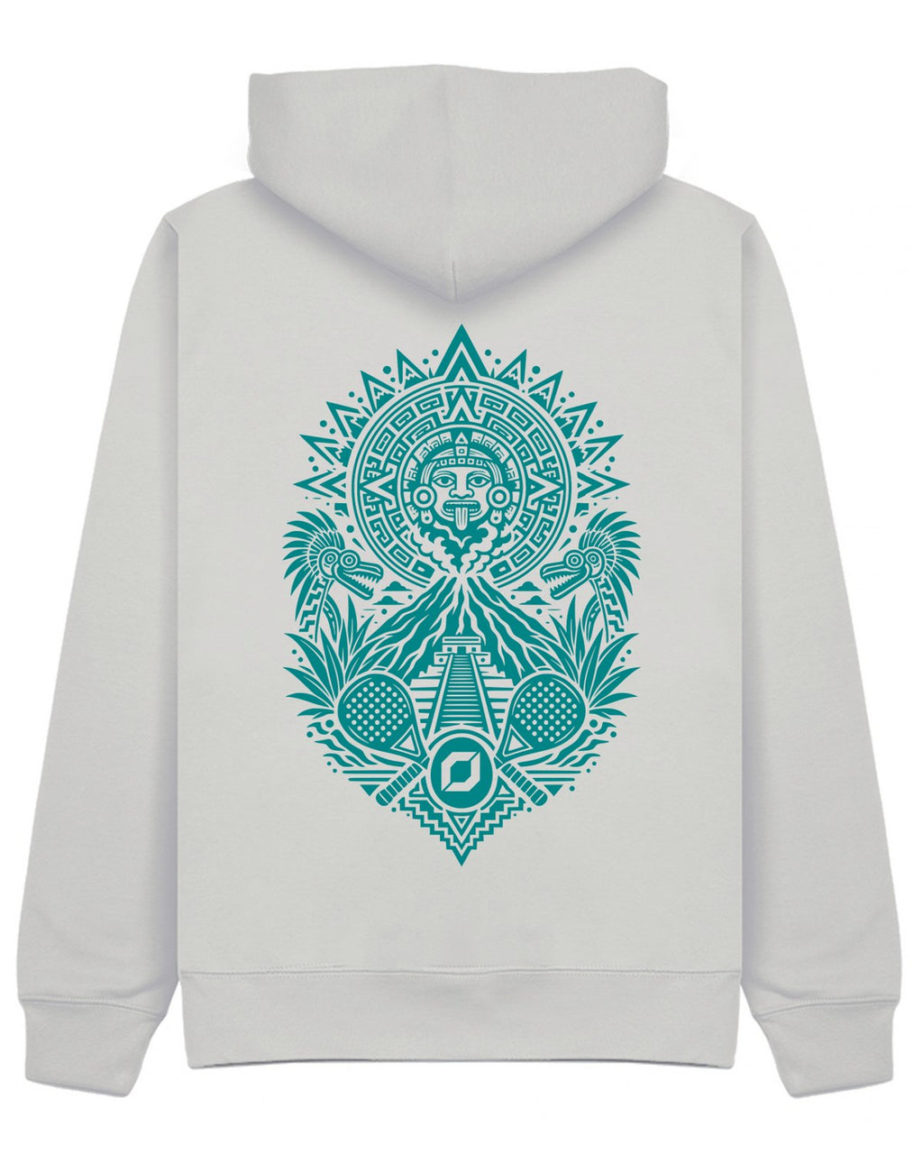 Aztec Hoodie in Grey with teal print, back