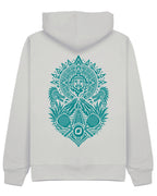 Aztec Hoodie in Grey with teal print, back