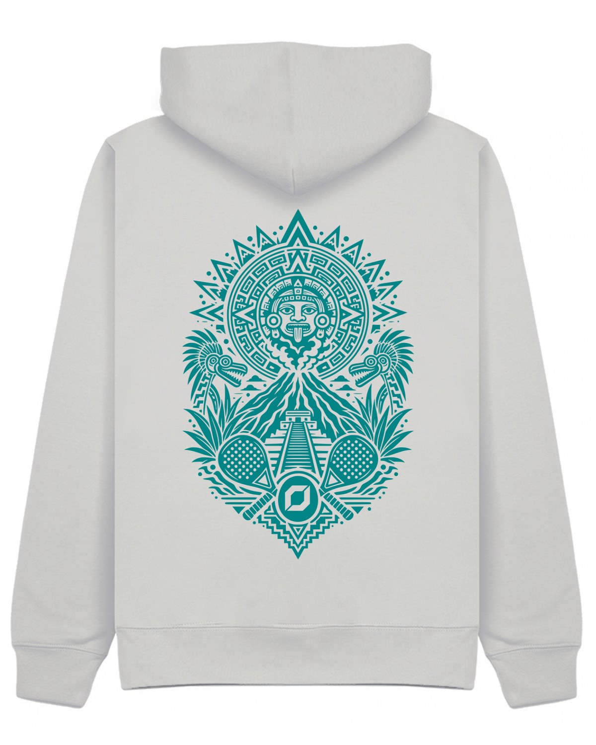 Aztec Hoodie in Grey with teal print, back