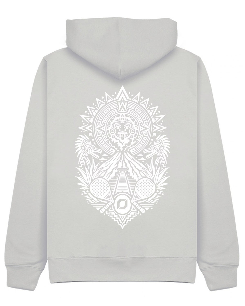 Aztec Hoodie in Grey with white print, back