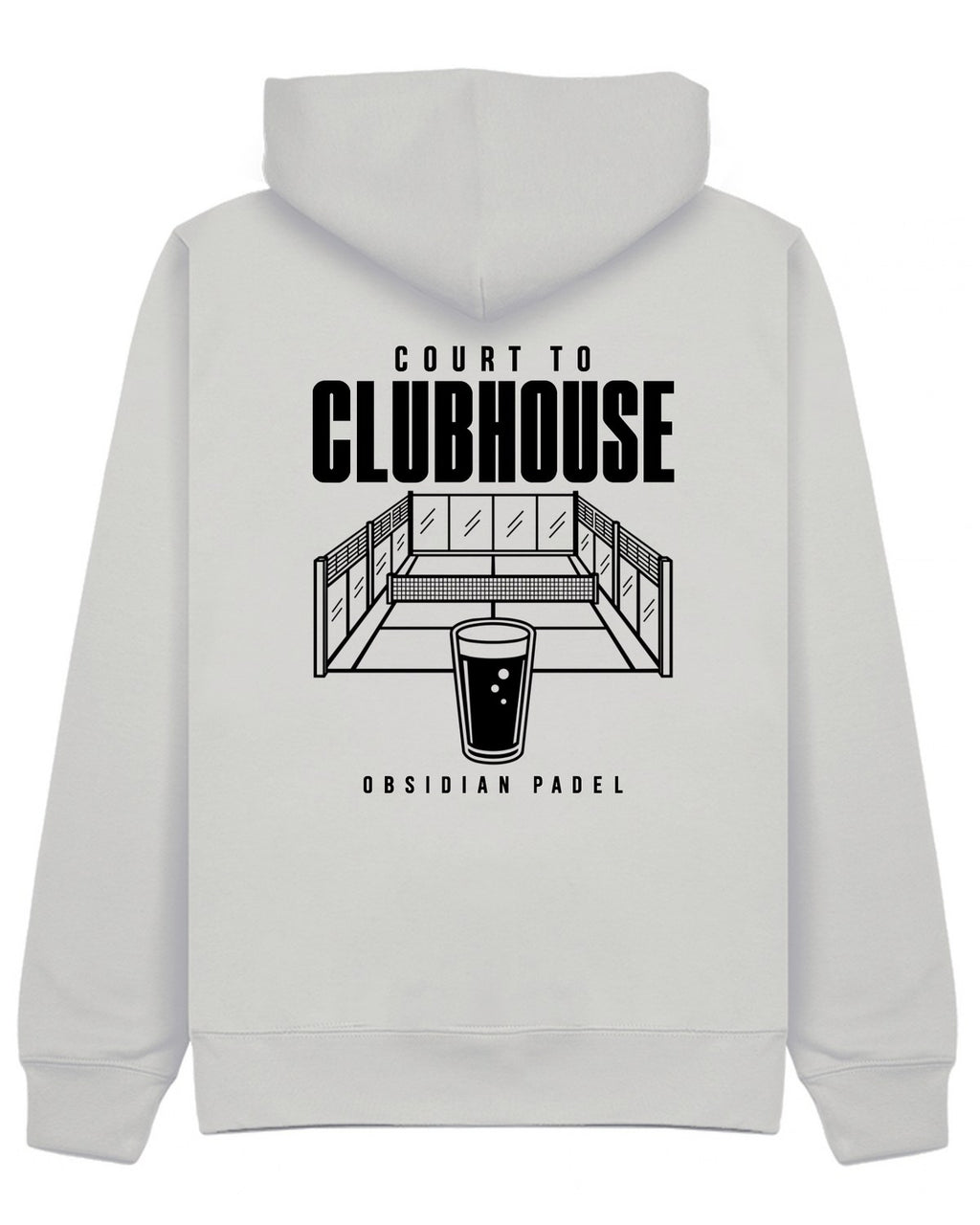 Court to Clubhouse Hoodie in Grey with black print, back