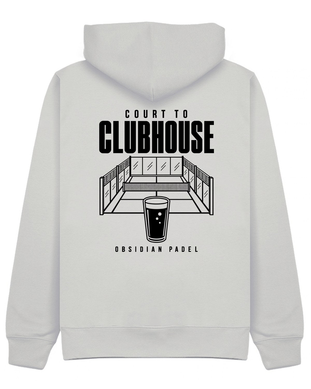Court to Clubhouse Hoodie in Grey with black print, back