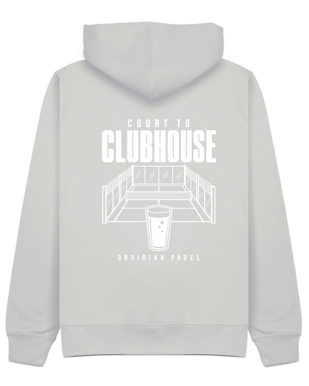Court to Clubhouse Hoodie in Grey with white print, back