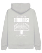 Court to Clubhouse Hoodie in Grey with white print, back