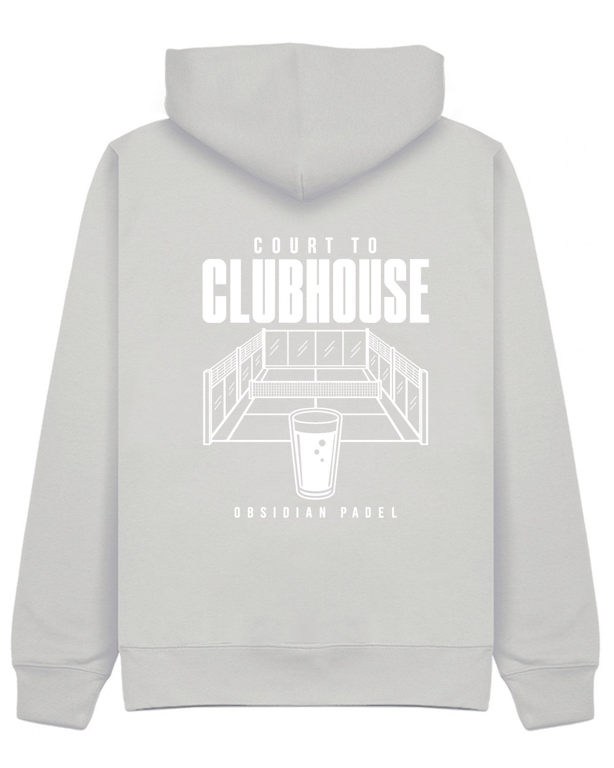 Court to Clubhouse Hoodie in Grey with white print, back