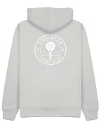 Roundel Hoodie in Grey with white print, back
