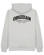 Varsity Hoodie in Grey with black print, back